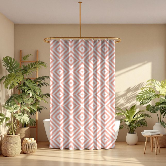 Rideaux De Douche Pail rose & blanc Géométrique Motif moderne (Créateur téléchargé)