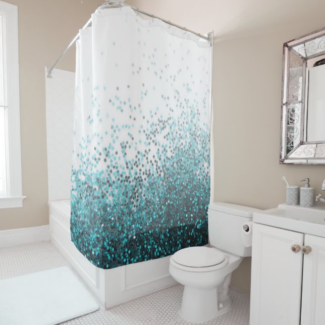 Rideaux De Douche Paillettes argentées turquoises de parties (En situation)