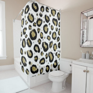 Rideaux De Douche Paillettes d'or blanc et imprimé léopard noir guép