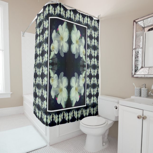 Rideaux De Douche Paire de Fleurs Clematis Blanches Motif Floral Abs (En situation)