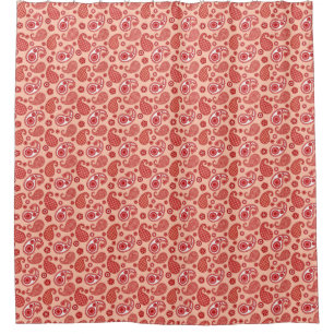 Rideaux De Douche Paisley Motif, Shades of Coral Orange