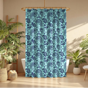 Rideaux De Douche Paisley vintage bleu sur vert menthe