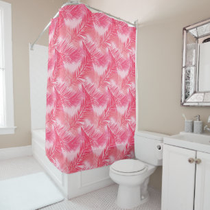Rideaux De Douche Palm Leaf Print, Coral, Peach et Pastel Pink