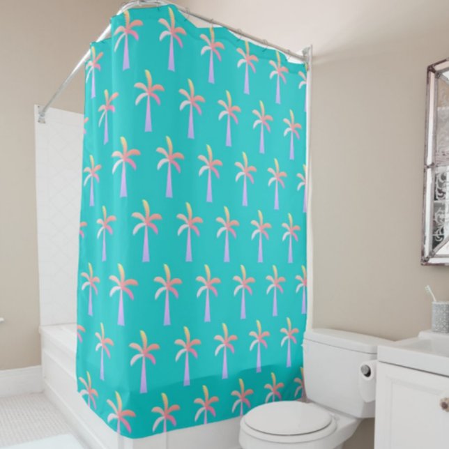 Rideaux De Douche  Palm Springs Caribbean Blue Tropical Palm Tree (Colorful palm trees while you shower!)