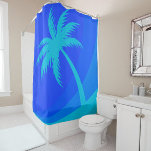 Rideaux De Douche Palm Tree Retro Beach Tropical Blue