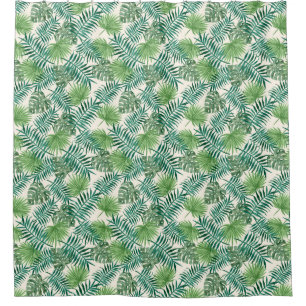 Rideaux De Douche Palm Tree Tropical Feuille Motif Green Cream