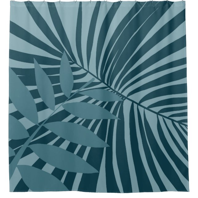 Rideaux De Douche palme & feuille tropicale abstrait en gris vert bl (Devant)