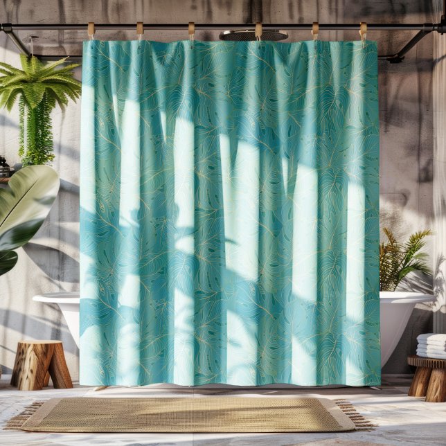 Rideaux De Douche Palme tropicale bleu clair motif feuille (Créateur téléchargé)