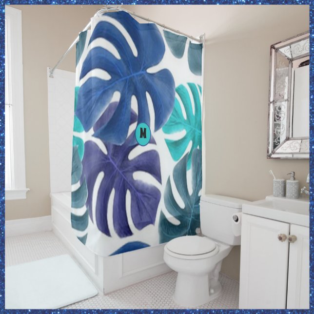 Rideaux De Douche Palmes tropicales bleues et violettes (Créateur téléchargé)