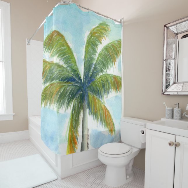 Rideaux De Douche Palmier Tropical Beach par beau temps (En situation)