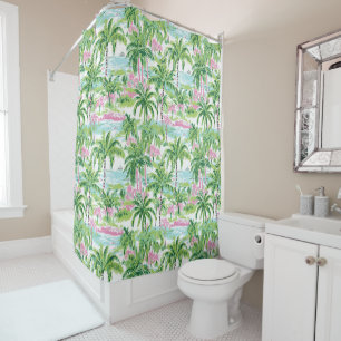 Rideaux De Douche Palmier tropical rose et vert de Preppy