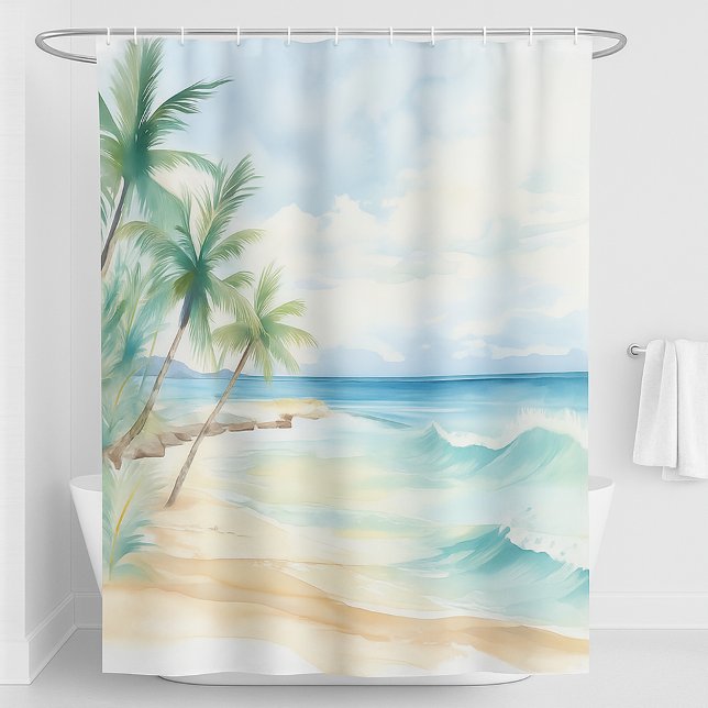 Rideaux De Douche Palmiers de plage vagues de l'océan (Créateur téléchargé)