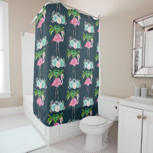 Rideaux De Douche Palmiers Flamants roses roses et succulents florau