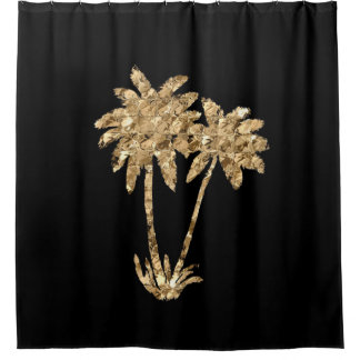 Rideaux De Douche Palmiers métalliques d'or sur le noir