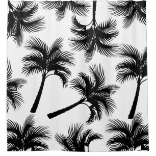 Rideaux De Douche Palmiers noirs tropicaux chics et blanc