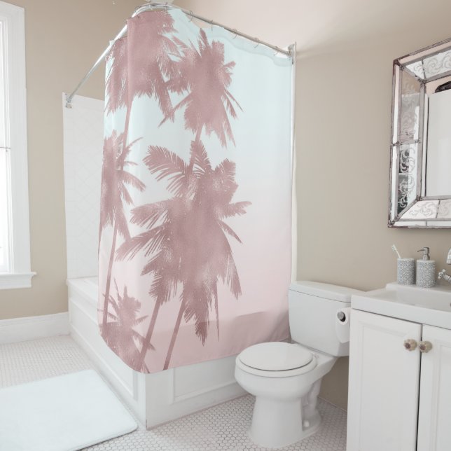 Rideaux De Douche Palmiers roses Gold Rose Plage Ombre Palmiers (En situation)