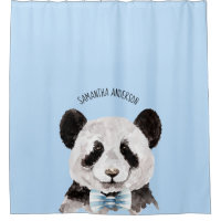 Panda D'Aquarelle Moderne Avec Nom Et Bleu Pastel