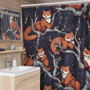 Rideaux De Douche Pandas rouges dans les arbres
