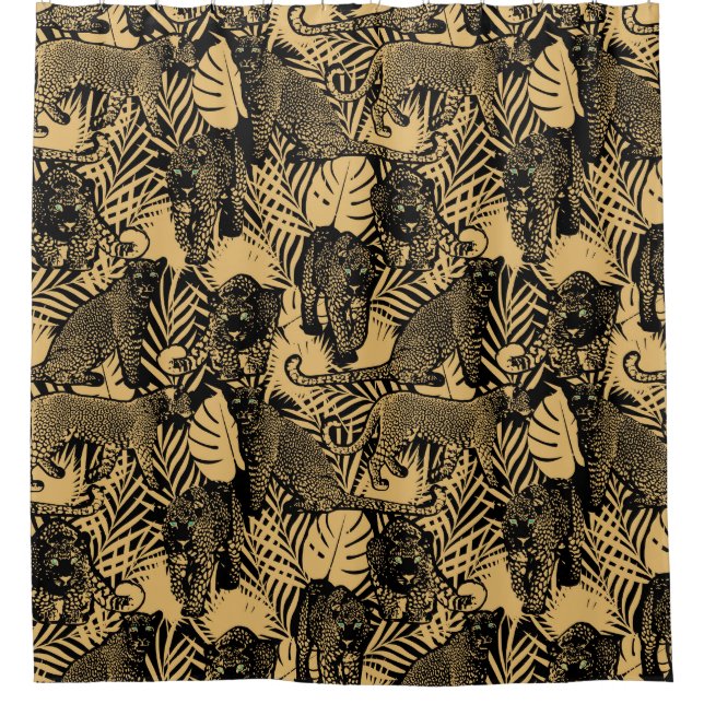 Rideaux De Douche Panthère exotique / Leopard noir et or (Devant)