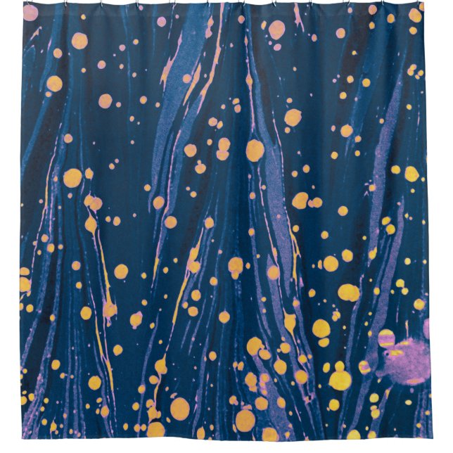 RIDEAUX DE DOUCHE PAPIER EN MARBRE BLEU ABSTRAIT AVEC ÉPAULES D'OR (Devant)