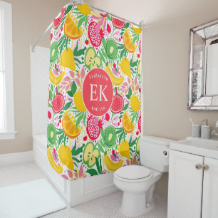 Rideaux De Douche Papier Peint Aquarelle Été Monogramme Fruit Tropic