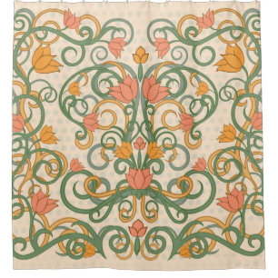 Rideaux De Douche Papier peint floral de style Art nouveau, Vintage 