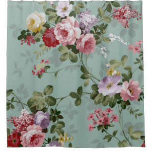 Rideaux De Douche Papier peint vintage Floral Rose