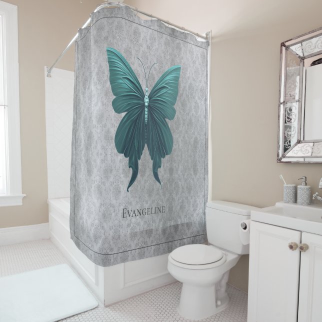 Rideaux De Douche Papillon à bijoux turquoise (En situation)