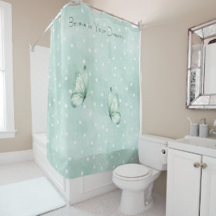 Rideaux De Douche Papillon Croire Points Blancs Menthe