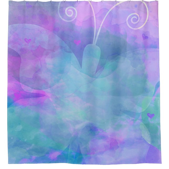 Rideaux De Douche Papillon d'art pastel Turquoise violet (Devant)