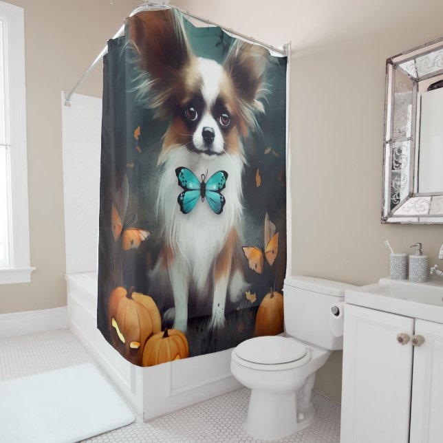 Rideaux De Douche Papillon d'Halloween avec la peur Citrouille (En situation)