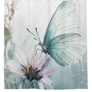 Rideaux De Douche Papillon sarcelle menthe Fleur pastel doux