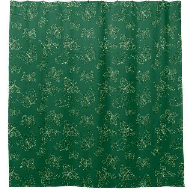 Rideaux De Douche Papillon vert foncé imprimé, inspiré par la nature (Devant)
