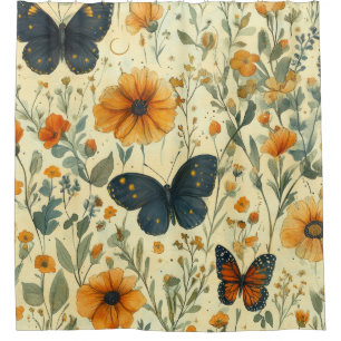 Rideaux De Douche Papillon Vintage Fleur Sauvage (5)