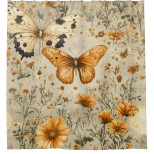 Rideaux De Douche Papillon Vintage Fleur Sauvage (9)