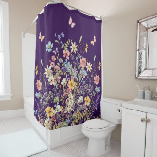 Rideaux De Douche Papillon Violet et Fleurs 