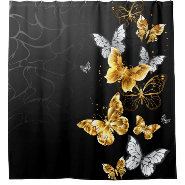 Rideaux De Douche Papillons blancs et dorés (Devant)