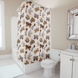 Rideaux De Douche Papillons Boho Esthétiques Avec Printemps Feuille