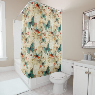 Rideaux De Douche Papillons et fleurs Vintages colorés (3)