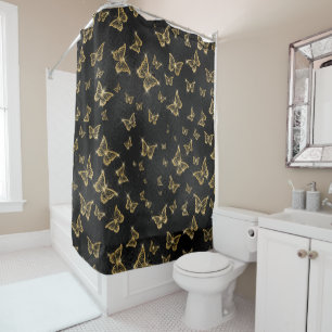 Rideaux De Douche Papillons glamés à étincelles d'or