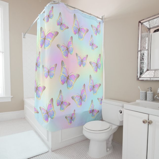 Rideaux De Douche papillons pastel motif (En situation)