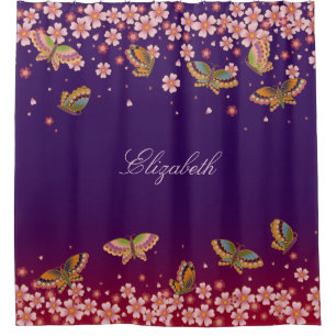 Rideaux De Douche Papillons & Sakura Blossoms pourpre Personnalisé