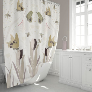 Rideaux De Douche Papillons Tulipes Motif Gold Sage