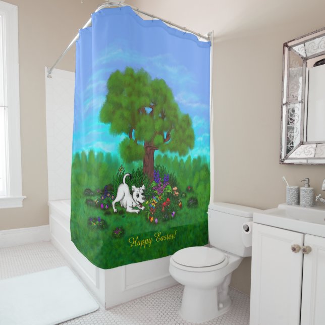 Rideaux De Douche Pâques - Chiot Capo et Papillon (En situation)
