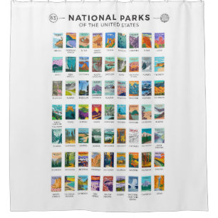 Rideaux De Douche Parcs nationaux des États-Unis Liste Vintage 