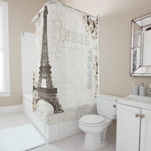 Rideaux De Douche Paris France Tour Eiffel Roses Roses Glamour