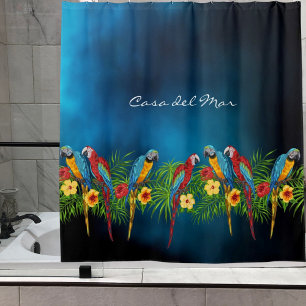 Rideaux De Douche Parroses rouge bleu ciel paume feuille nom de la m