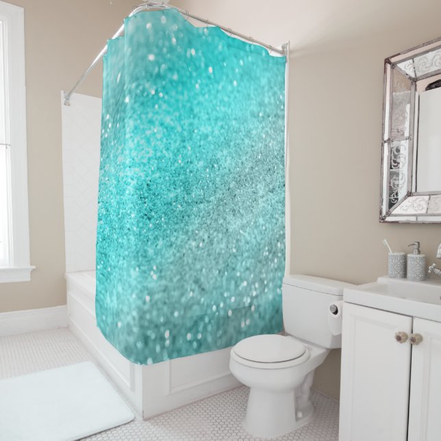Rideaux De Douche Parties scintillant Aqua Turquoise Océan #1 (En situation)