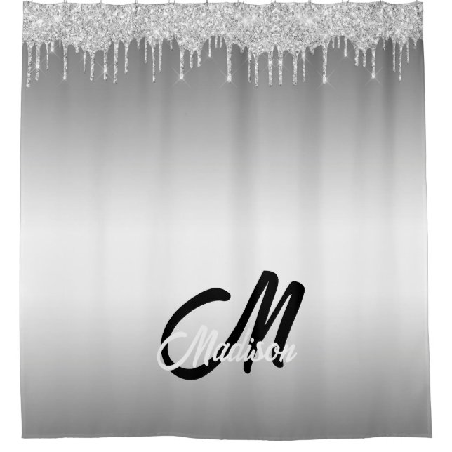 Rideaux De Douche Parties scintillant argent goutte Monogramme étinc (Devant)