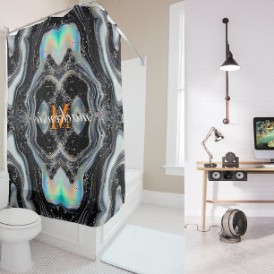 Rideaux De Douche Parties scintillant blanche noire Monogramme fond 